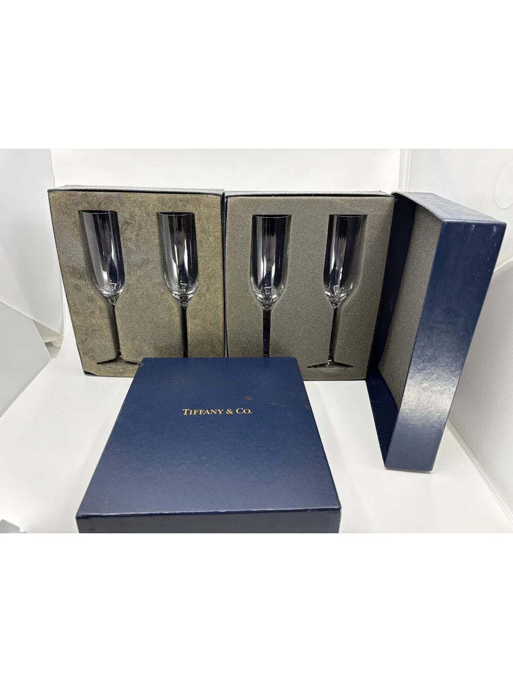 Tiffany & Co Crystal Champagne Flutes Set Of 4 With Boxes Vintage Classic